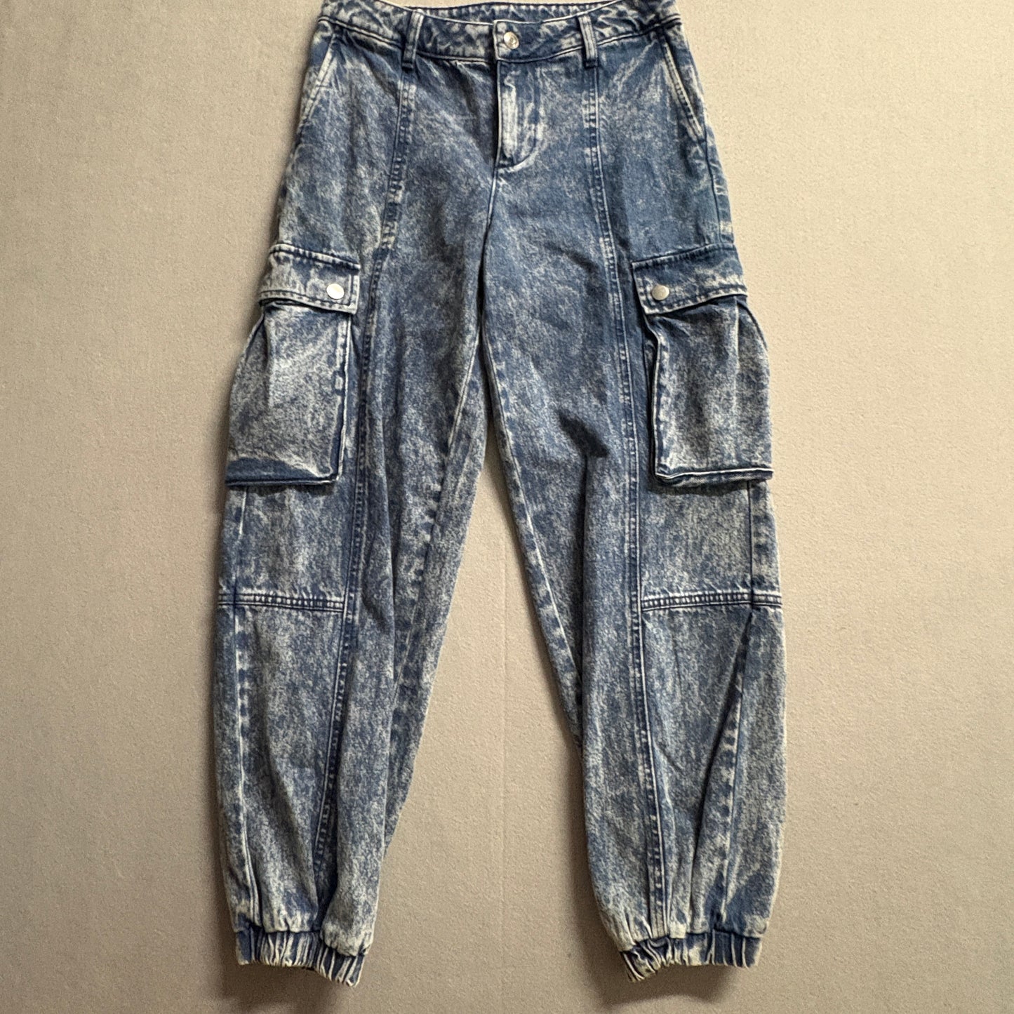 Y2K Cargo Jogger Jeans Future Collective Womens 4 Fits Like 28x28 Acid Wash