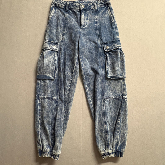 Y2K Cargo Jogger Jeans Future Collective Womens 4 Fits Like 28x28 Acid Wash