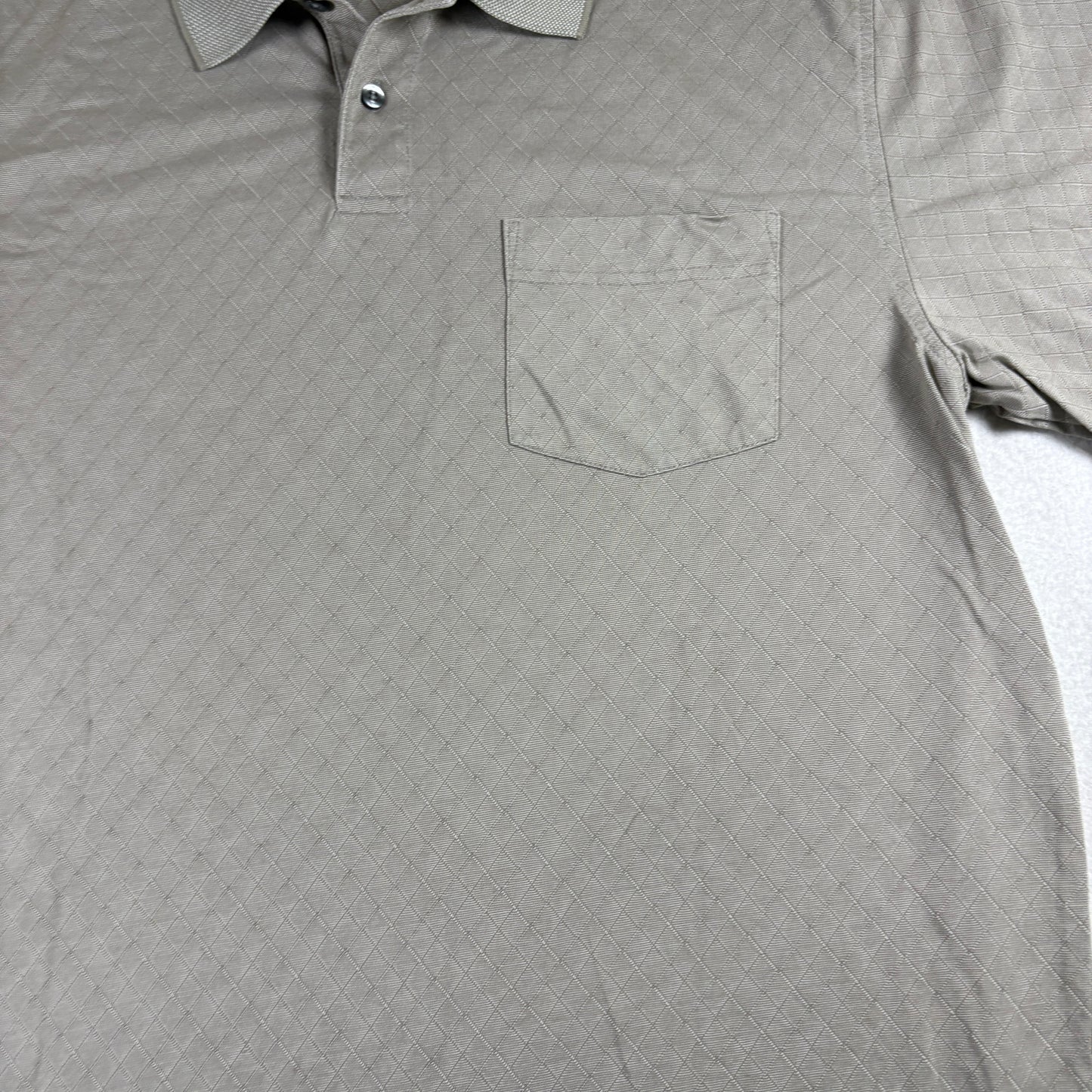 Greg Norman for Tasso Elba Men’s Polo Shirt Beige Diamond Pattern Size L Golf Casual