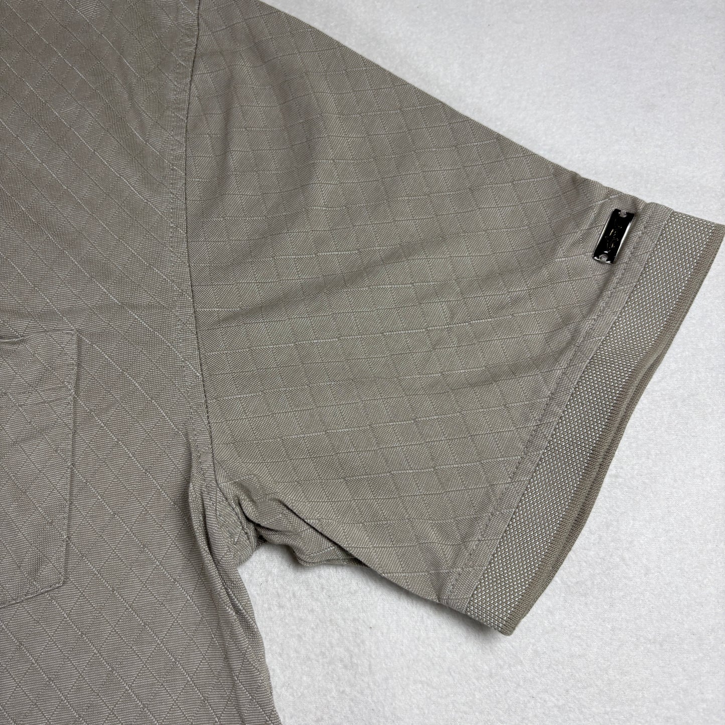 Greg Norman for Tasso Elba Men’s Polo Shirt Beige Diamond Pattern Size L Golf Casual