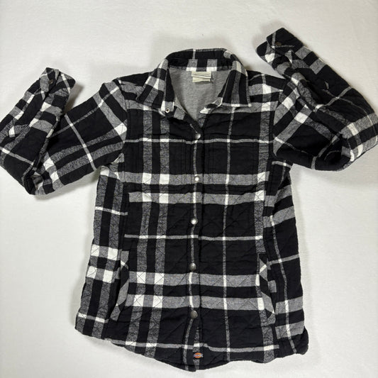 Dickies Flannel Jacket Women’s Small Black Gray Plaid Quilted Lined Shacket