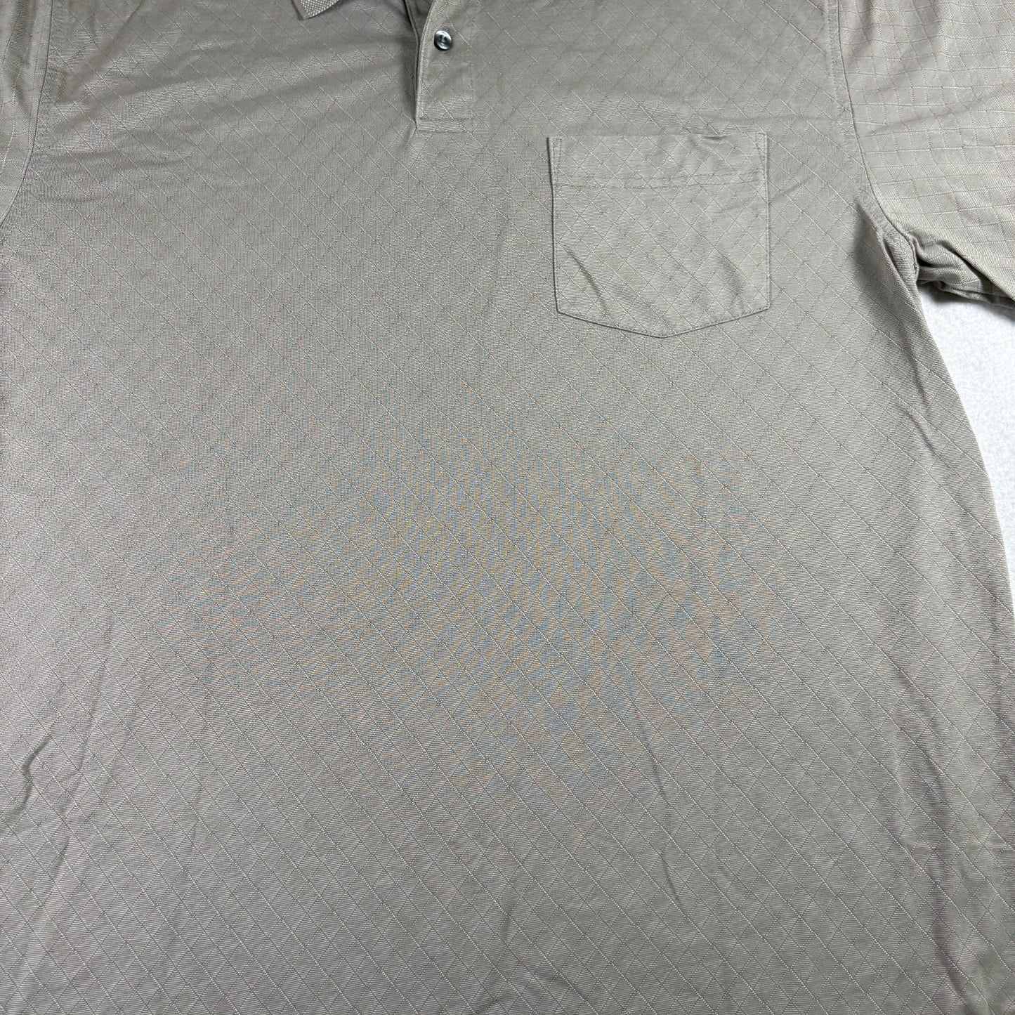 Greg Norman for Tasso Elba Men’s Polo Shirt Beige Diamond Pattern Size L Golf Casual