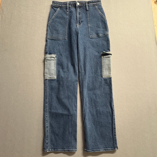 Y2K Wide Leg Cargo Jeans Hollister Dad Jean W28 Fits Like 28x30 Denim