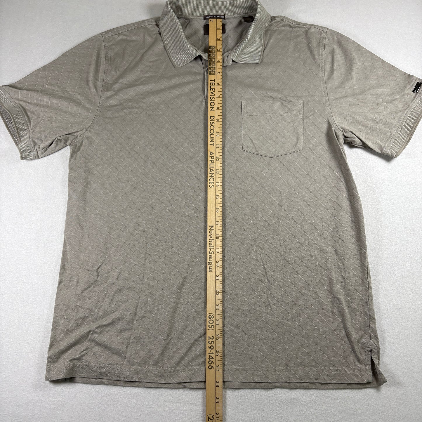 Greg Norman for Tasso Elba Men’s Polo Shirt Beige Diamond Pattern Size L Golf Casual
