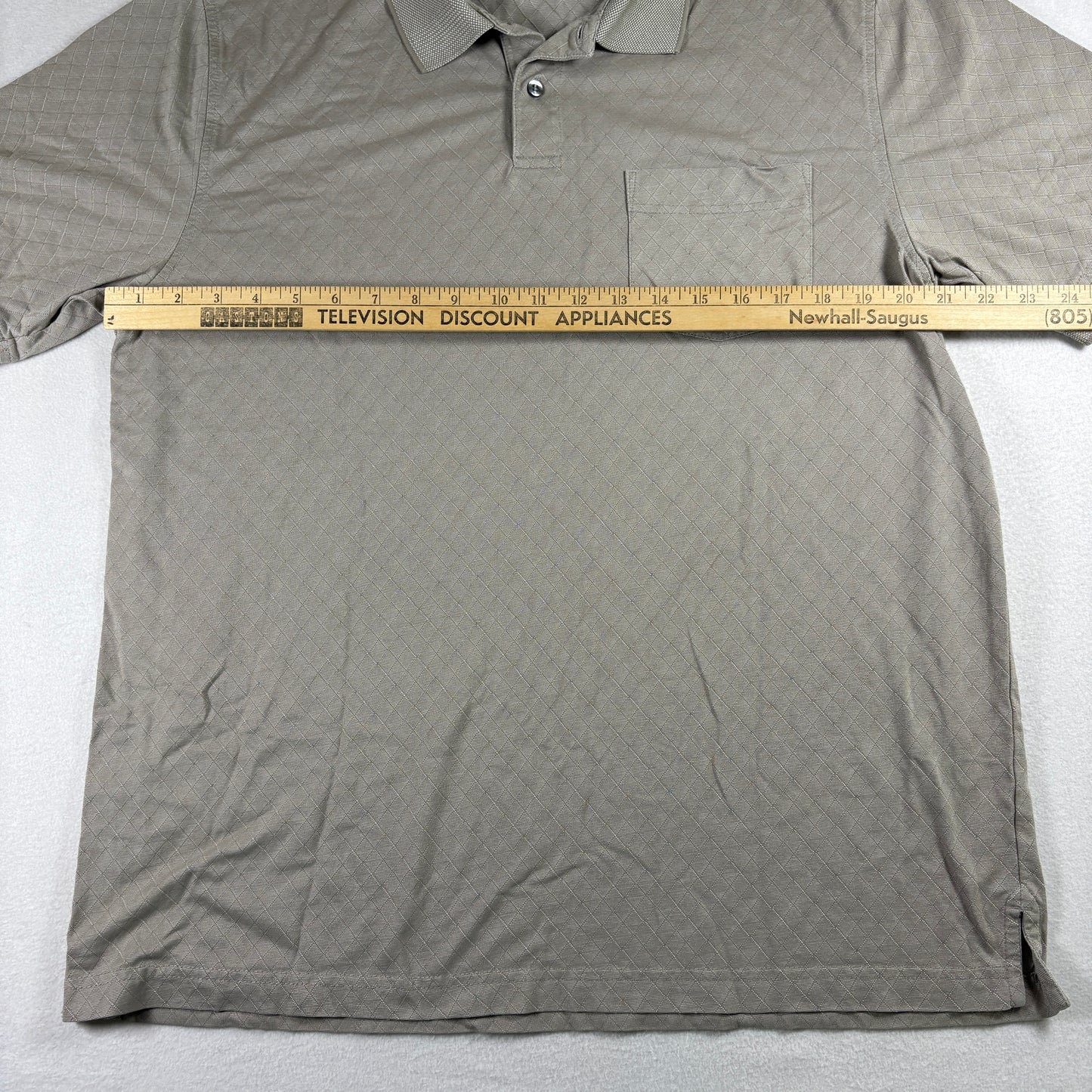 Greg Norman for Tasso Elba Men’s Polo Shirt Beige Diamond Pattern Size L Golf Casual