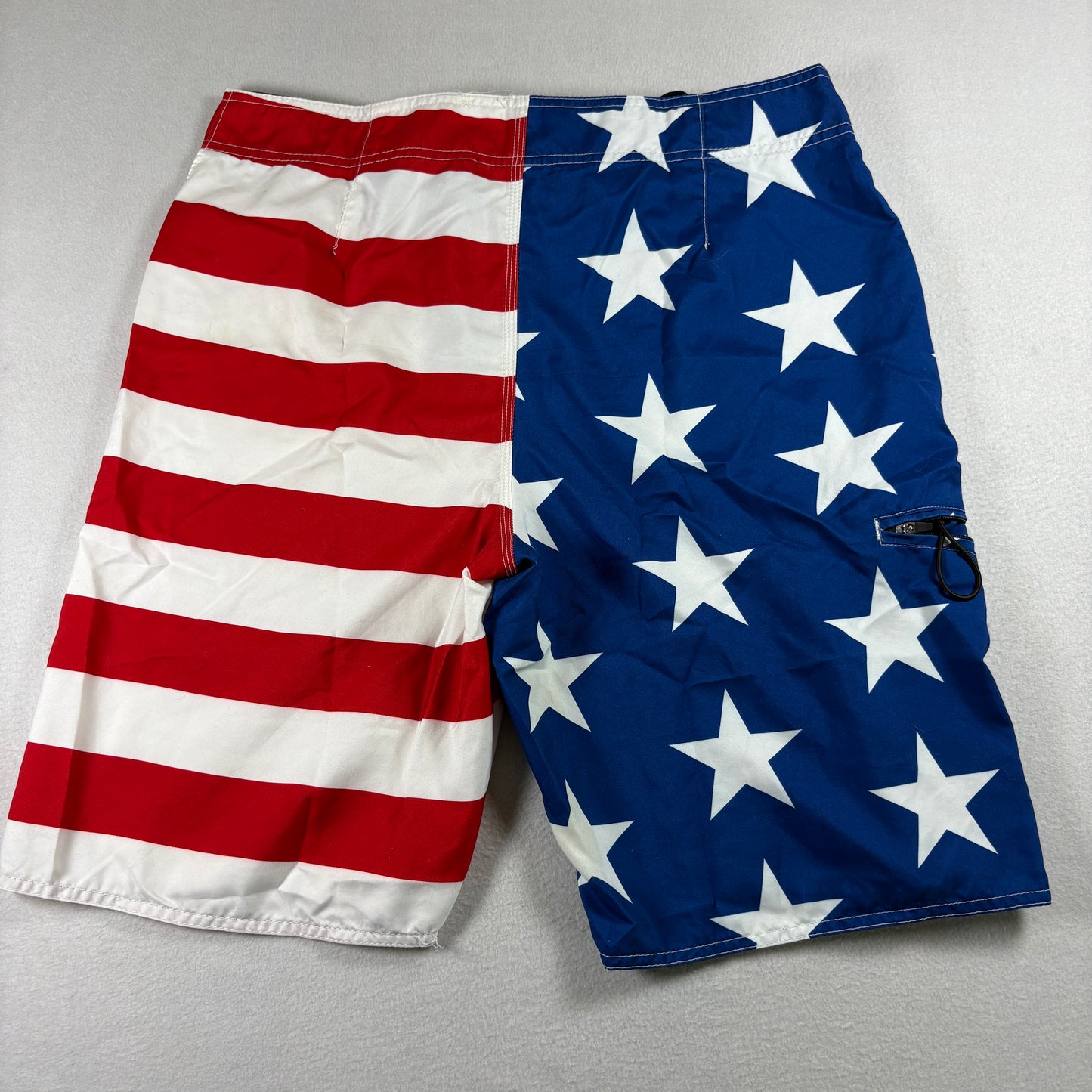 Hang Ten Mens Board Shorts 34 USA Flag Swim Trunks Red White Blue Stars Stripes