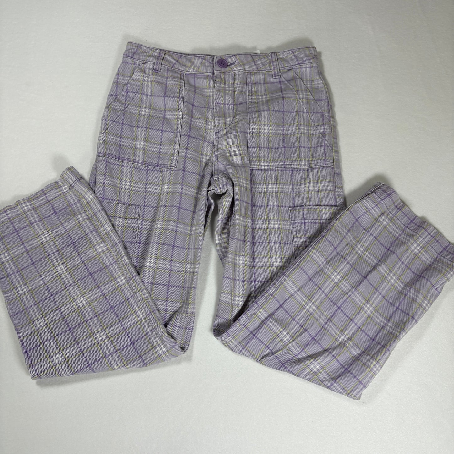 H&M Pants Women’s Plaid Baggy Cargo Wide Leg Streetwear Purple Size 4