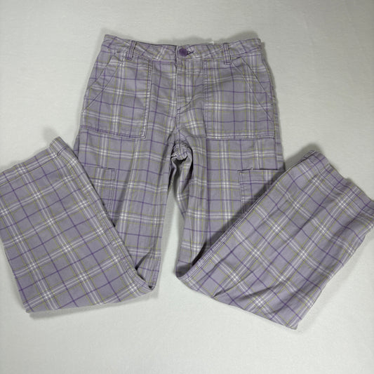 H&M Pants Women’s Plaid Baggy Cargo Wide Leg Streetwear Purple Size 4