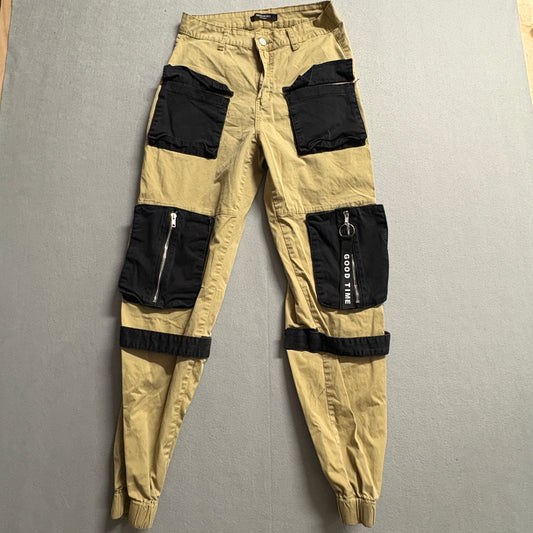 Y2K Techwear Cargo Joggers American Bazi Khaki Utility Pants Fits Like 26x29