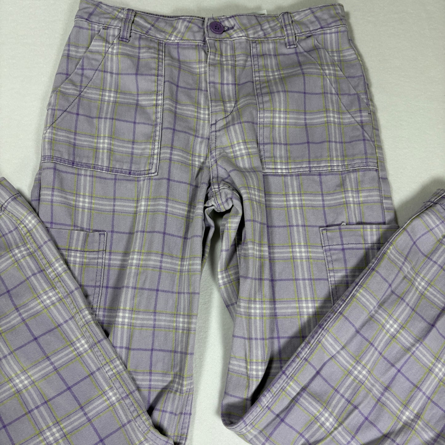 H&M Pants Women’s Plaid Baggy Cargo Wide Leg Streetwear Purple Size 4