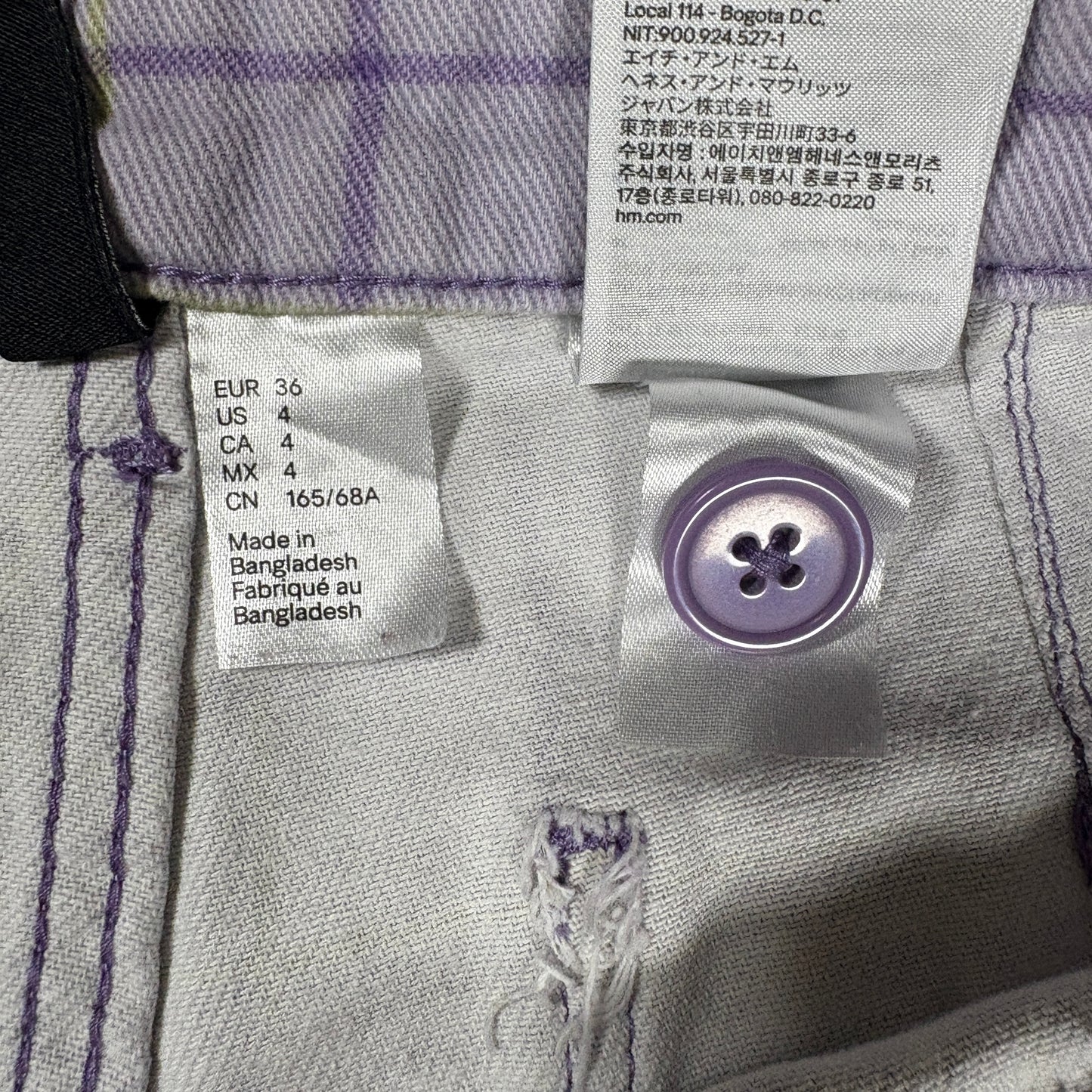 H&M Pants Women’s Plaid Baggy Cargo Wide Leg Streetwear Purple Size 4