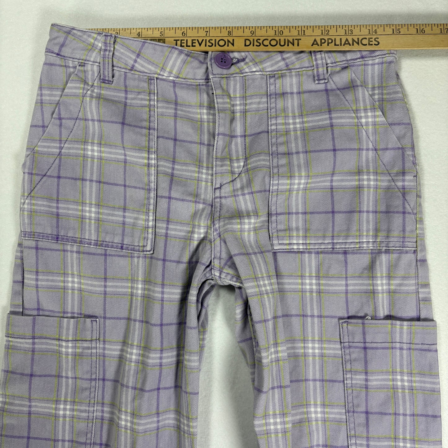 H&M Pants Women’s Plaid Baggy Cargo Wide Leg Streetwear Purple Size 4