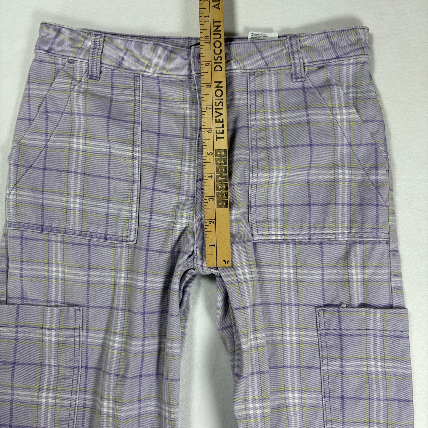 H&M Pants Women’s Plaid Baggy Cargo Wide Leg Streetwear Purple Size 4