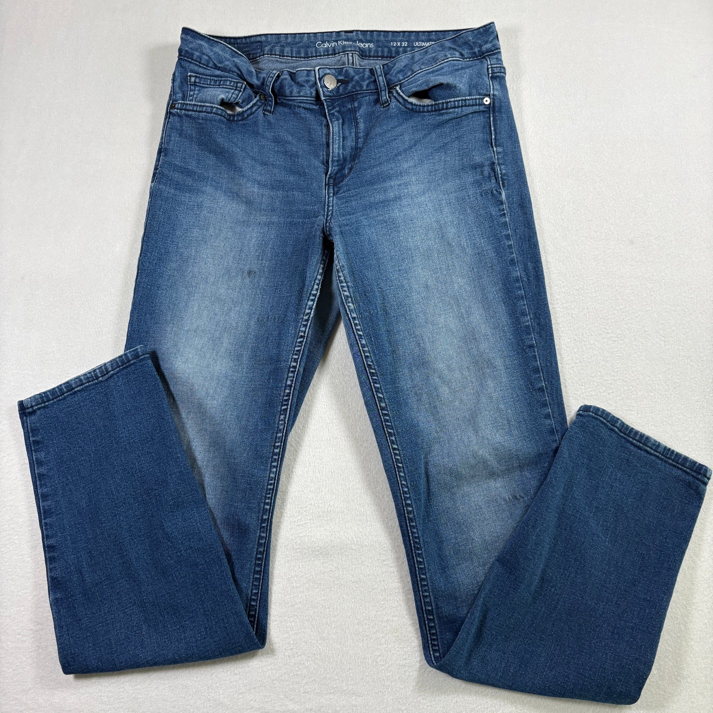 Calvin Klein Womens Jeans Size 12x32 Blue Ultimate Skinny Stretch Denim