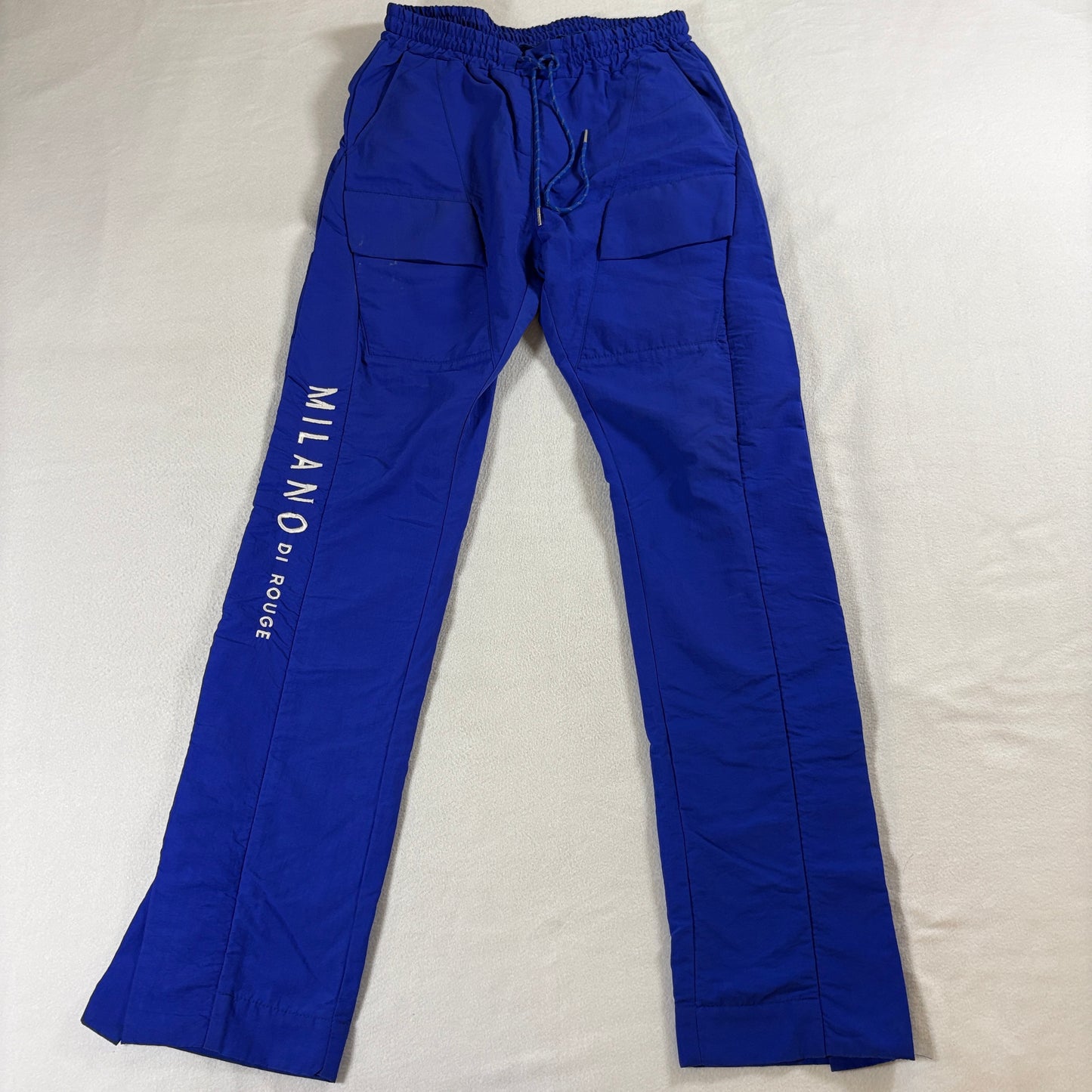 Mens Cargo Track Pants Snap Leg Streetwear Milano Blue Jogger Fits Like X