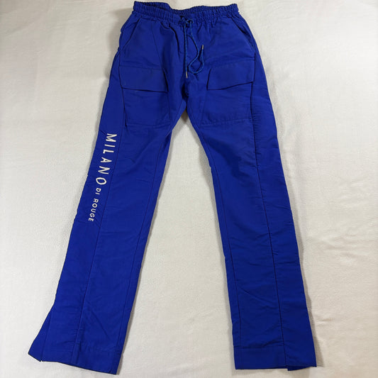 Mens Cargo Track Pants Snap Leg Streetwear Milano Blue Jogger Fits Like X