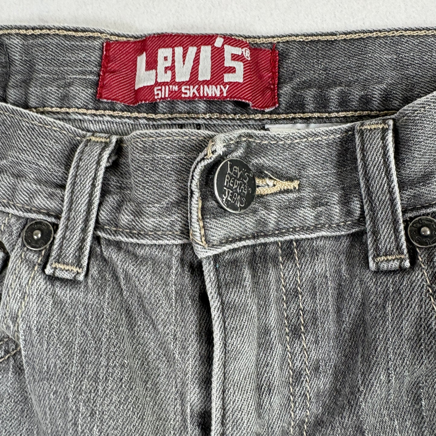 Levis Mens 511 Jeans Size 26x26.5 Gray Skinny Denim Slim Fit Y2K Vintage