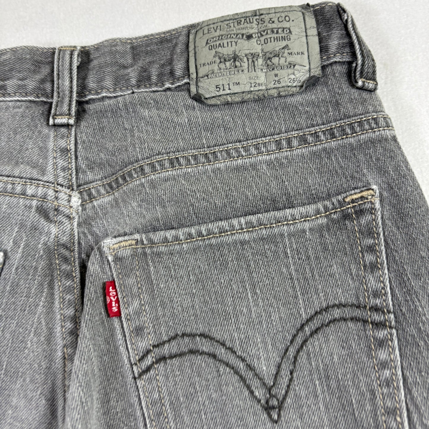 Levis Mens 511 Jeans Size 26x26.5 Gray Skinny Denim Slim Fit Y2K Vintage