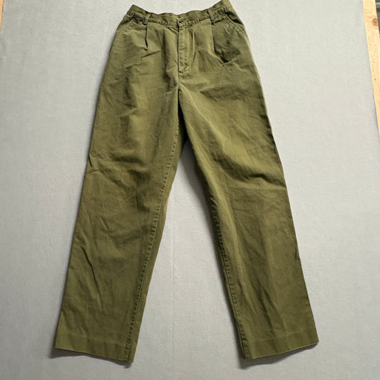 Lands End Pleated Chino Pants Womens 6R Fits Like 25x28 Olive Straight Leg