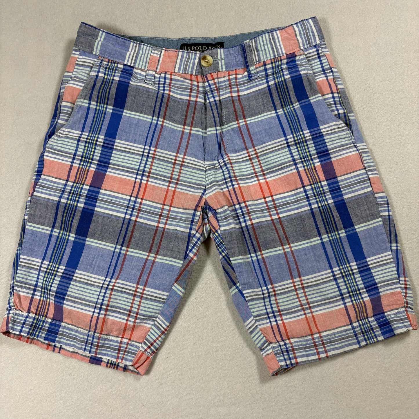 U.S. Polo Assn Plaid Shorts Mens 28 Multicolor Cotton Preppy Summer Casual