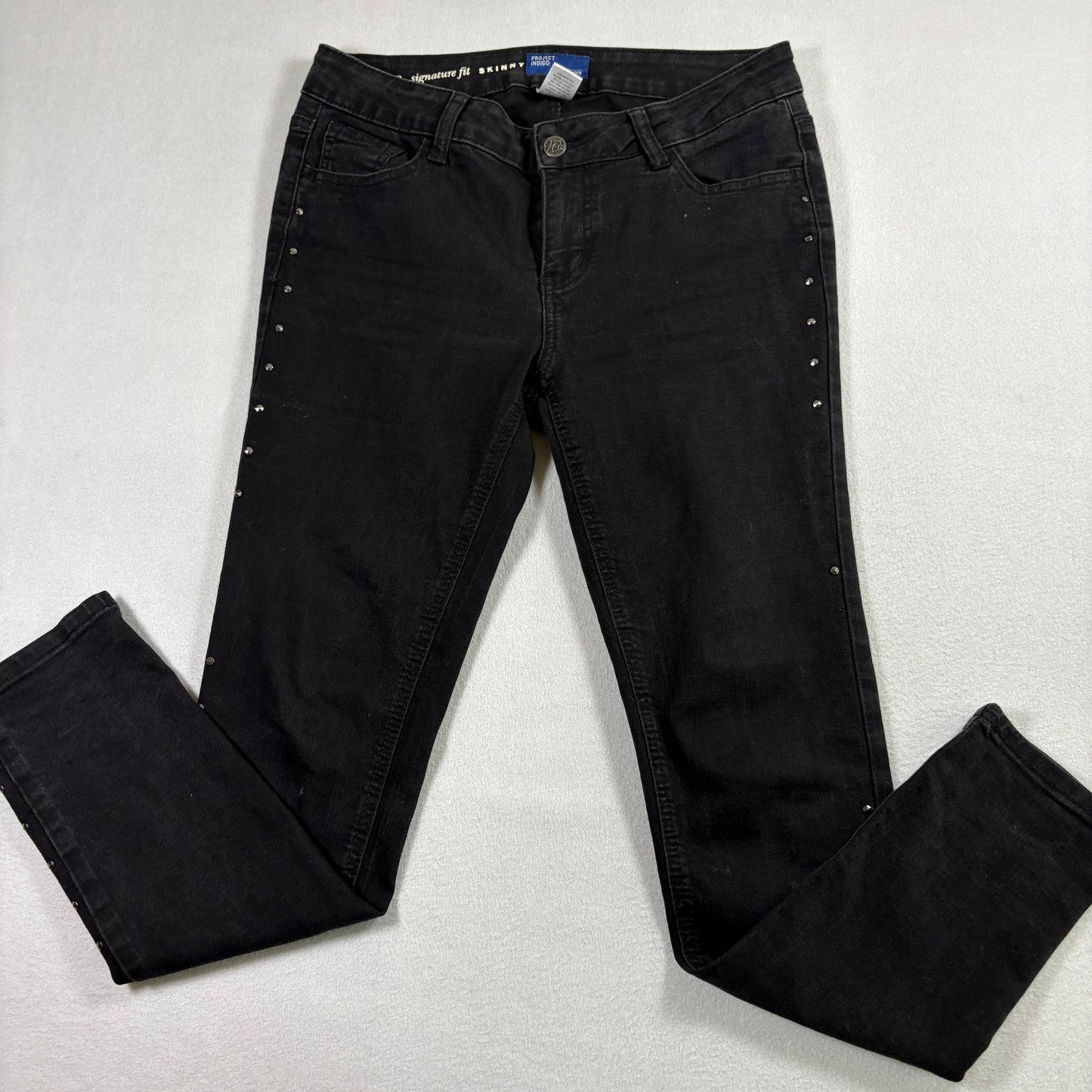 Project Indigo Womens Jeans Size 2 Black Skinny Studded Denim Y2K Grunge Pants