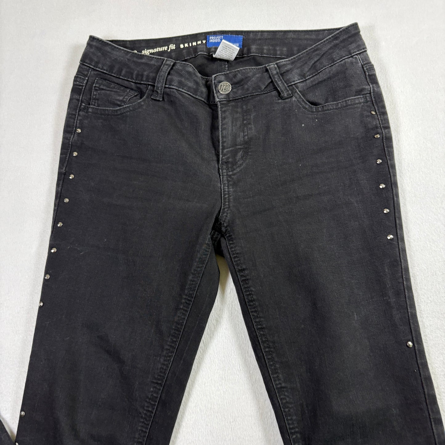 Project Indigo Womens Jeans Size 2 Black Skinny Studded Denim Y2K Grunge Pants