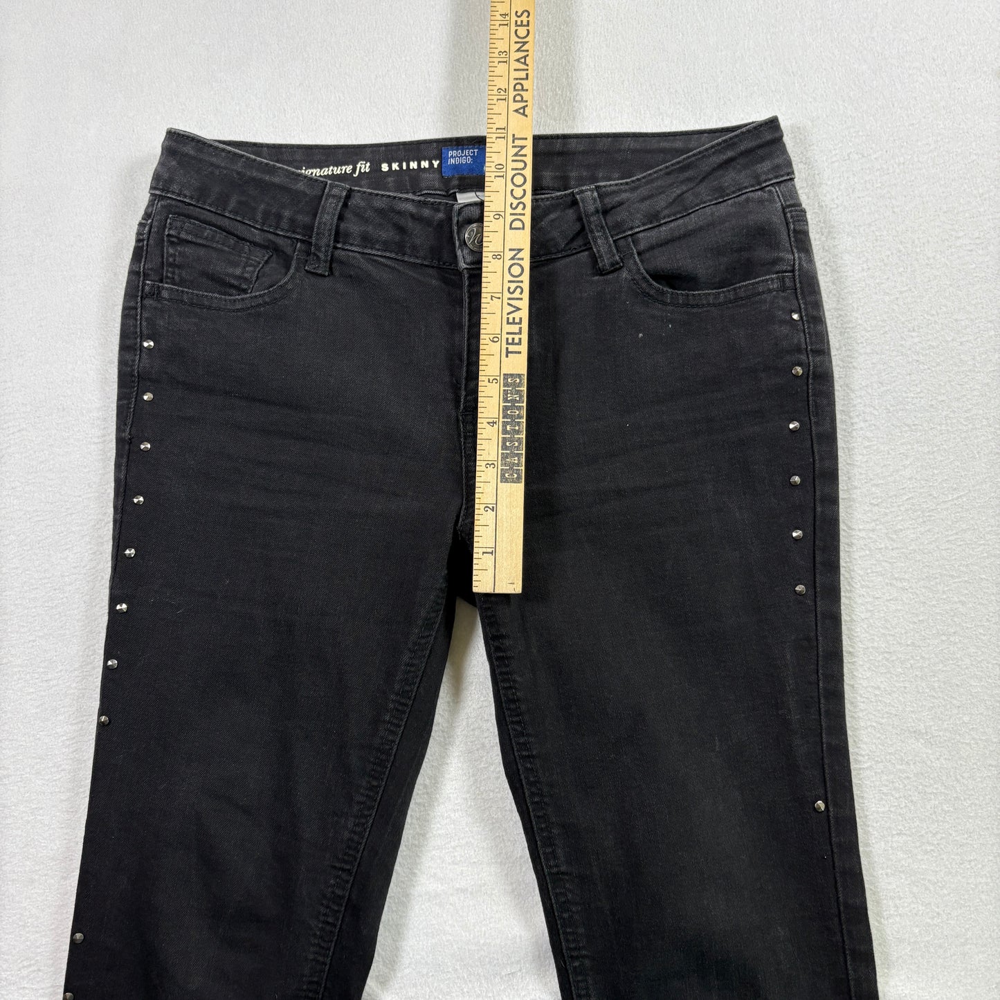 Project Indigo Womens Jeans Size 2 Black Skinny Studded Denim Y2K Grunge Pants