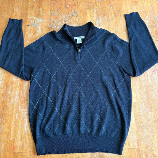 Geoffrey Beene Sweater Mens Large Blue Quarter Zip Argyle Preppy Classic Cozy!