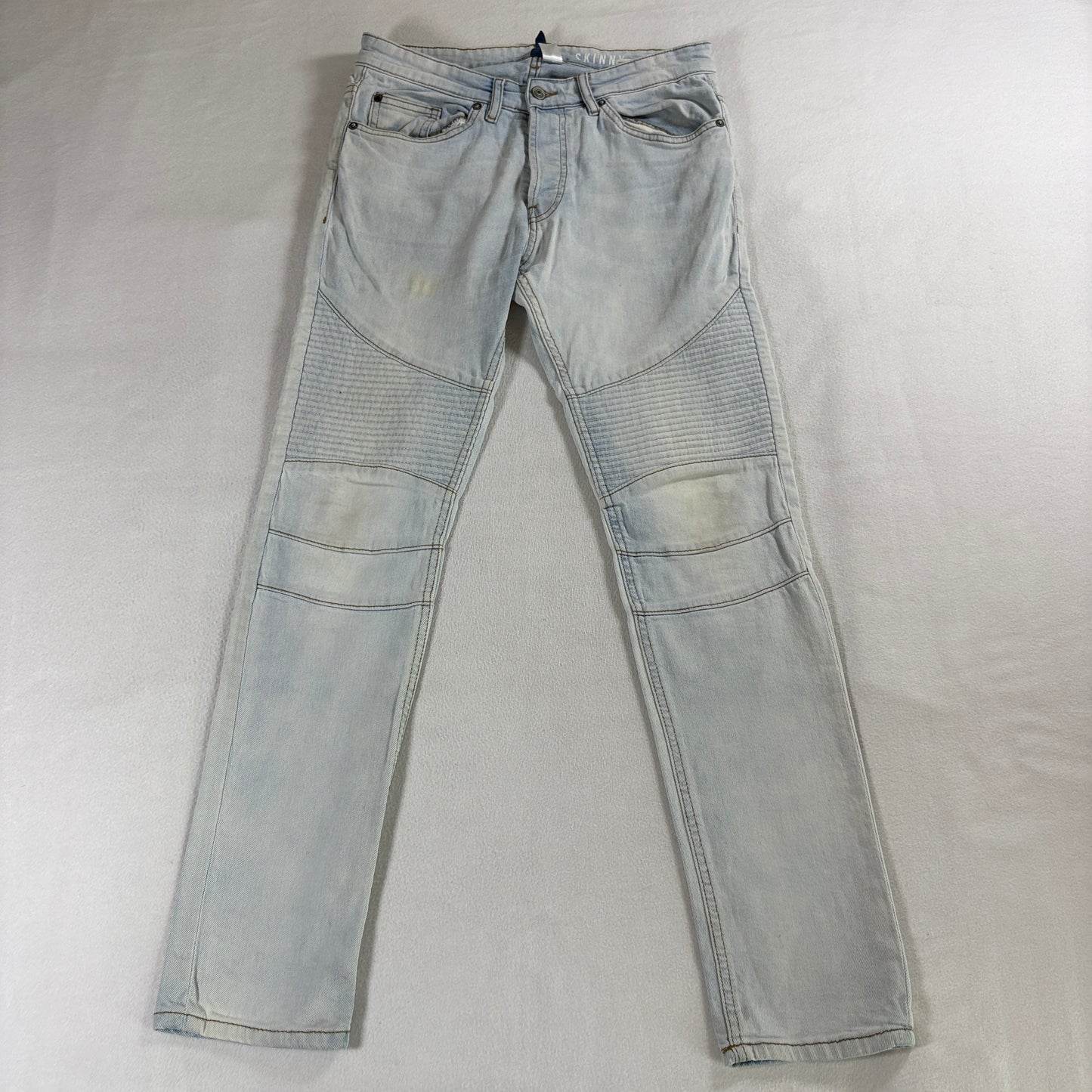 Moto Biker Skinny Jeans H&M Tag 30 Fits Like 31 X 31 Light Wash Panel Stretch