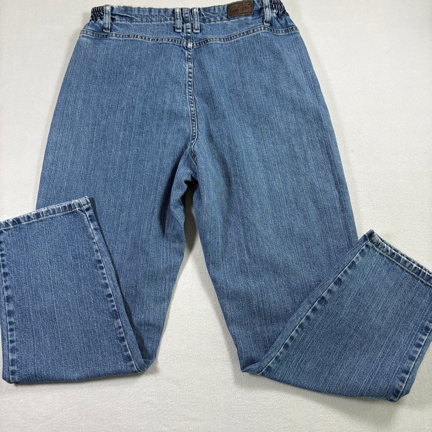 Lee Mens Jeans Relaxed Fit Blue Denim Elastic Waist Straight Leg 90s Grunge