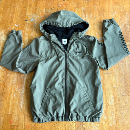 Vans Jacket Womens XS Hooded Skate Streetwear Olive Zip Windbreaker Y2K Camo Fit