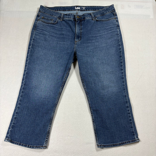 Lee Capri Jeans Womens 20M Mid Rise Stretch Denim Blue Regular Fit Casual