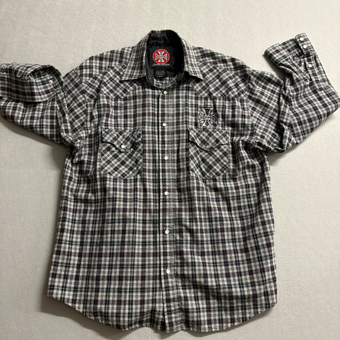 West Coast Choppers Plaid Snap Shirt Mens L Biker Y2K Grunge Workwear