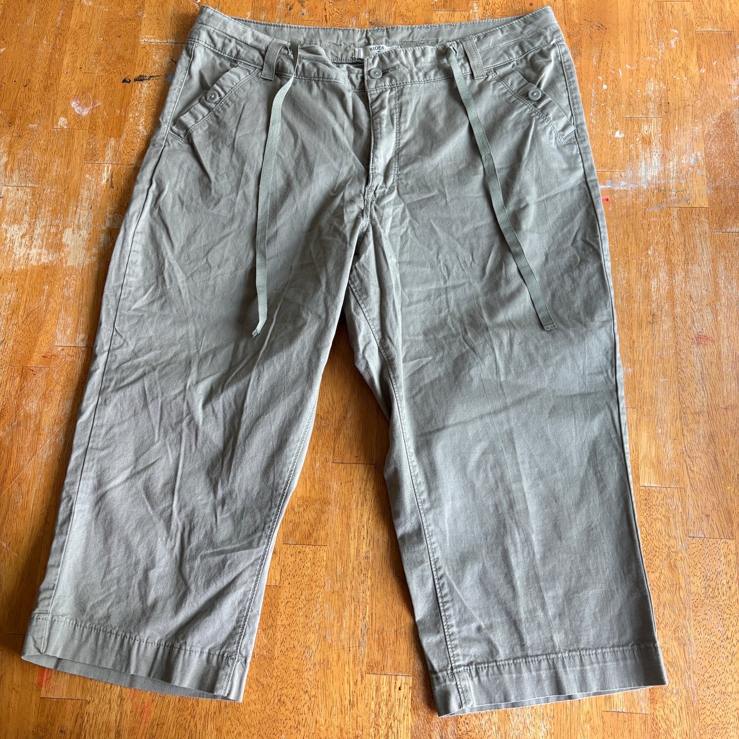 Riders By Lee Pants Womens 18 Khaki Capri Drawstring Casual Stretch Cargo Pants!