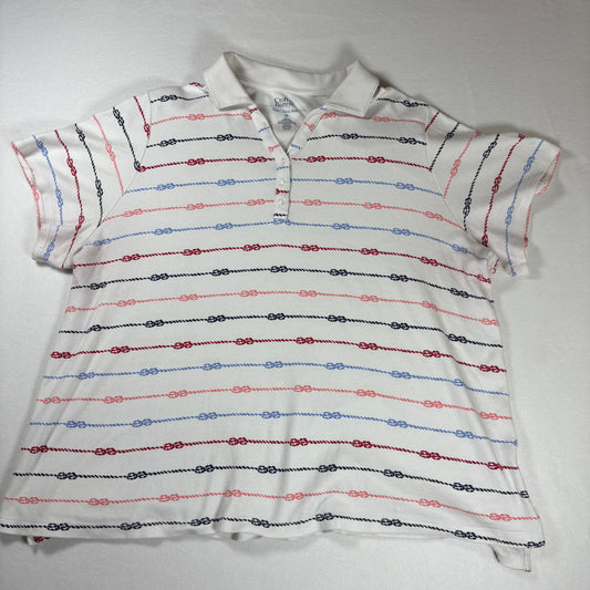 Croft & Barrow Polo Shirt 3X Classic Fit White Nautical Rope Stripe Short Sleeve