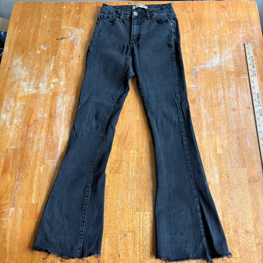 Vintage Levi Jeans Womens Size 3 Black Flare Raw Hem Low Rise Stretch Denim