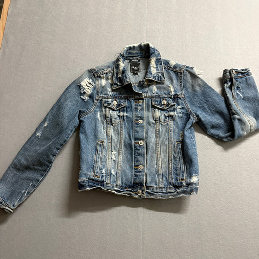 Y2K Distressed Denim Trucker Jacket Women’s Small Fits Like S Grunge Street