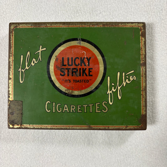 Vintage Lucky Strike Cigarette Tin Hinged Lid Tobacco Advertising Green Box