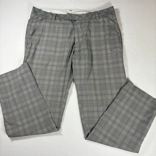 Puma Pants Mens 36x32 Plaid Gray Golf Casual Lifestyle Stretch Comfort Trousers