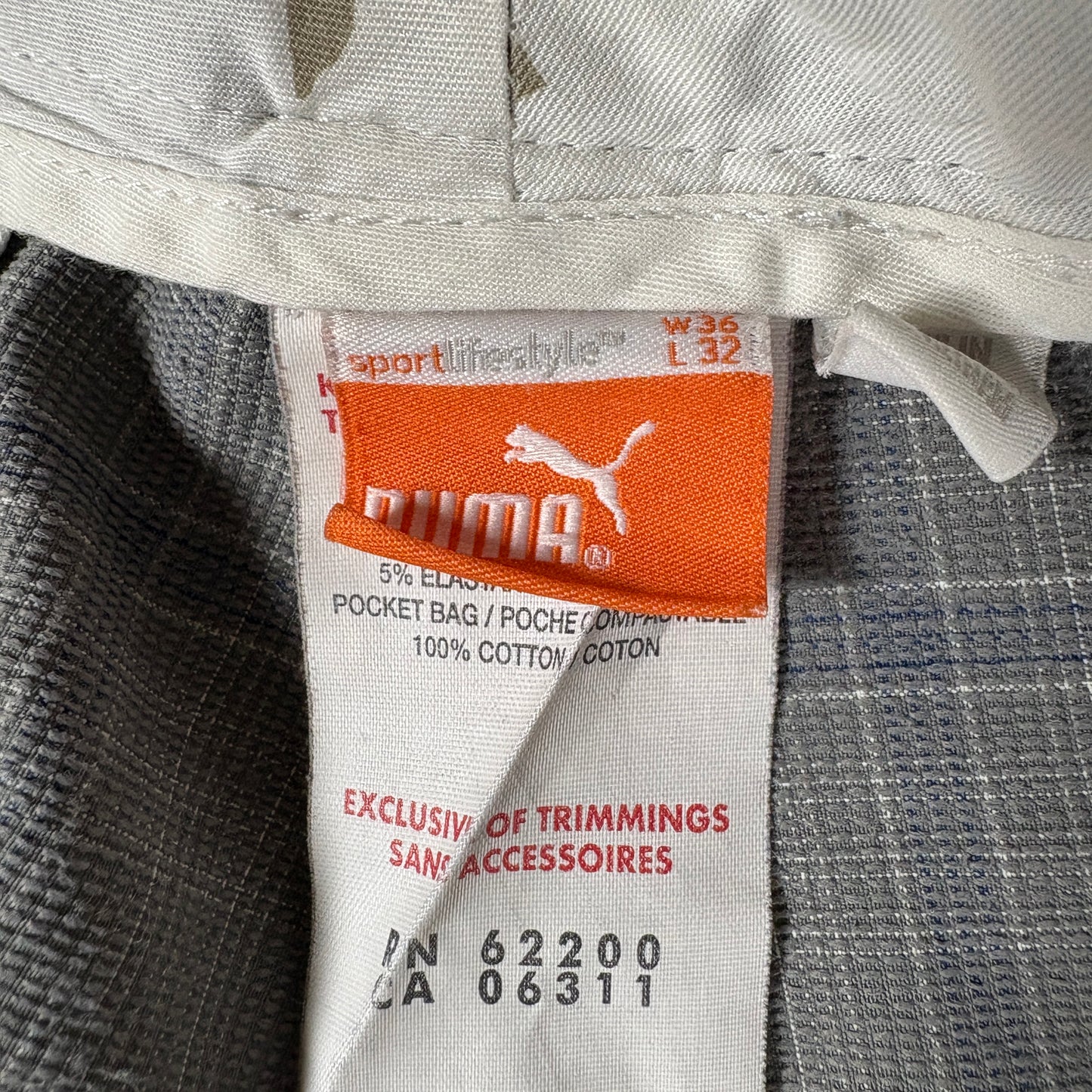 Puma Pants Mens 36x32 Plaid Gray Golf Casual Lifestyle Stretch Comfort Trousers