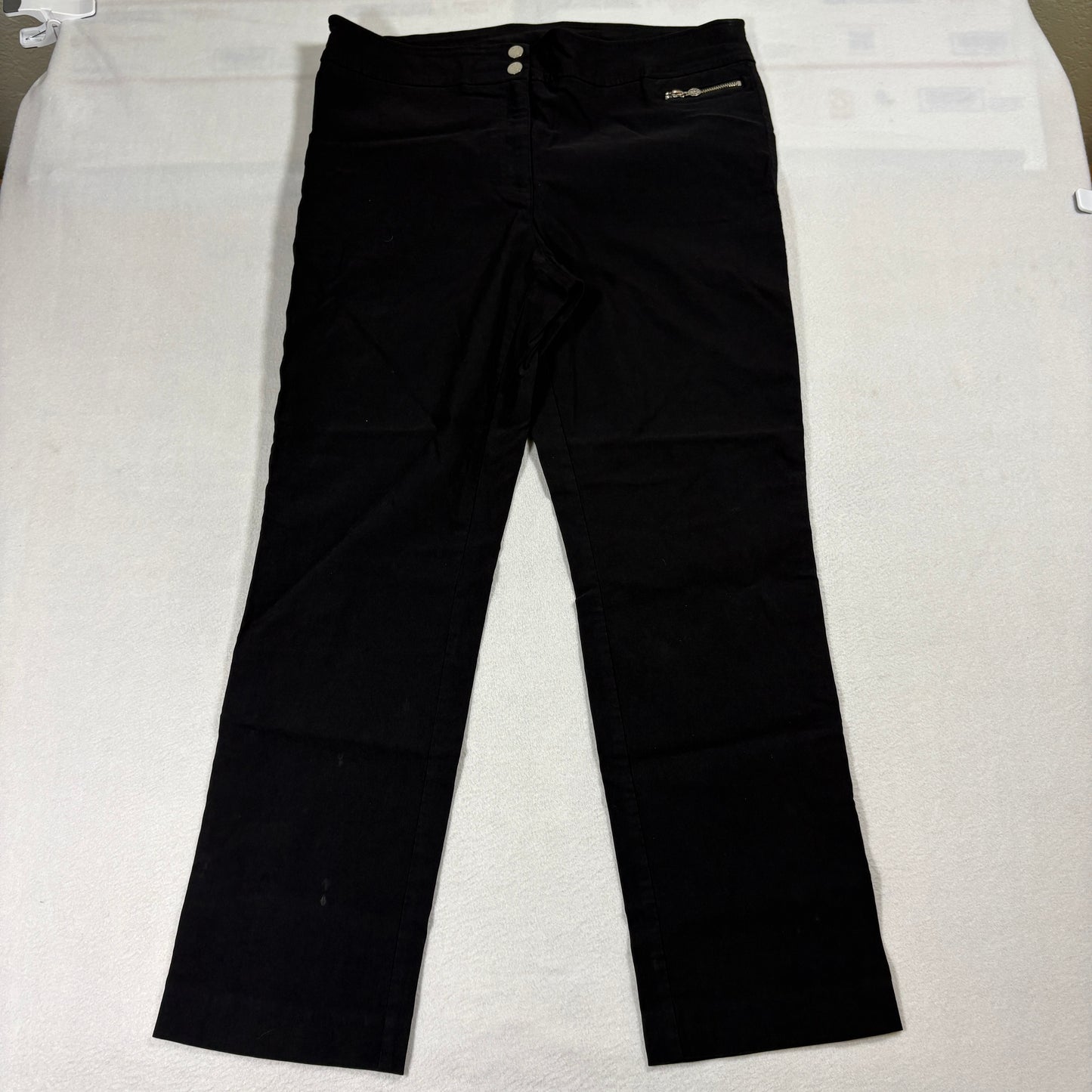 Anne Klein Pants Womens 14 Black Straight Dressy Stretch Zip Detail Workwear