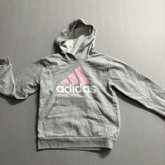 Adidas Hoodie Medium Fits Like Women’s M Gray Pink Logo Pullover Athletic