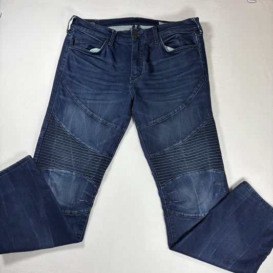 True Religion Jeans Mens 33 Rocco Relaxed Skinny Moto Biker Dark Wash Denim