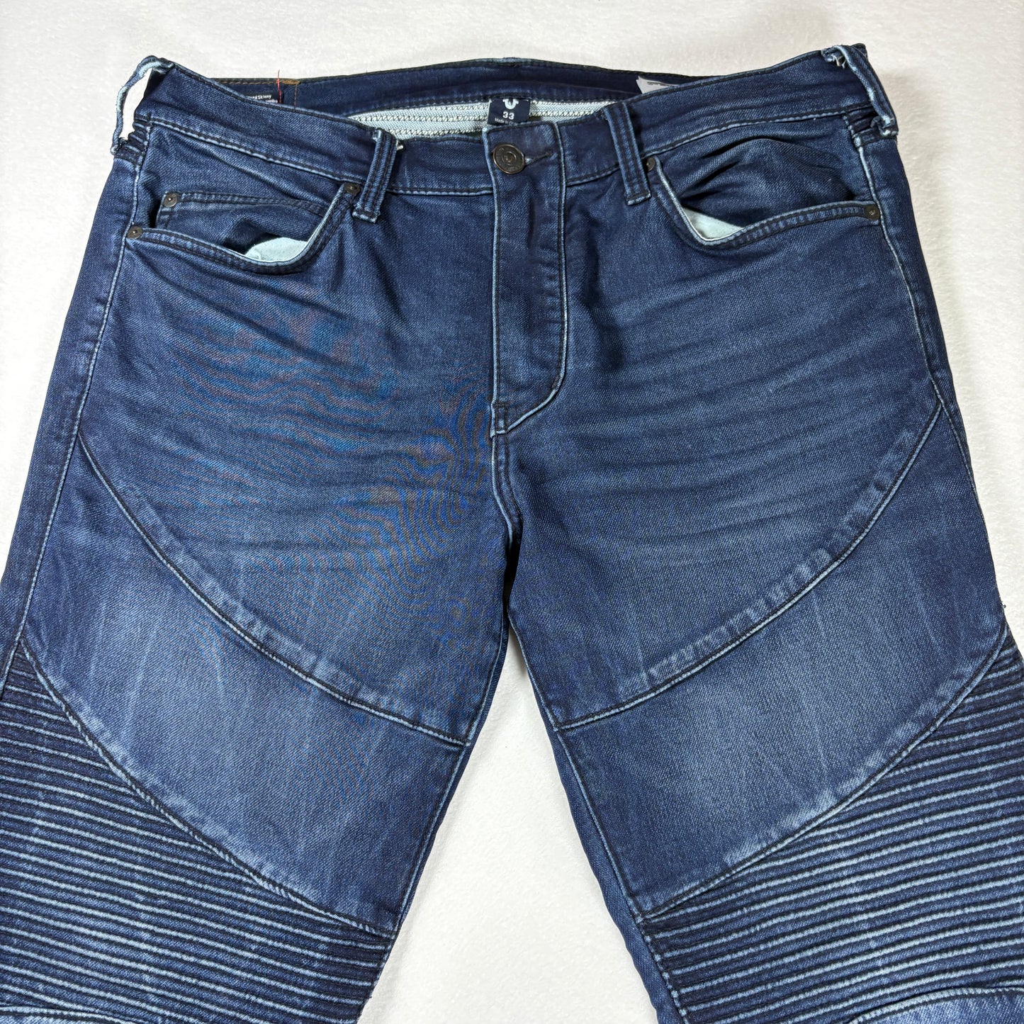 True Religion Jeans Mens 33 Rocco Relaxed Skinny Moto Biker Dark Wash Denim