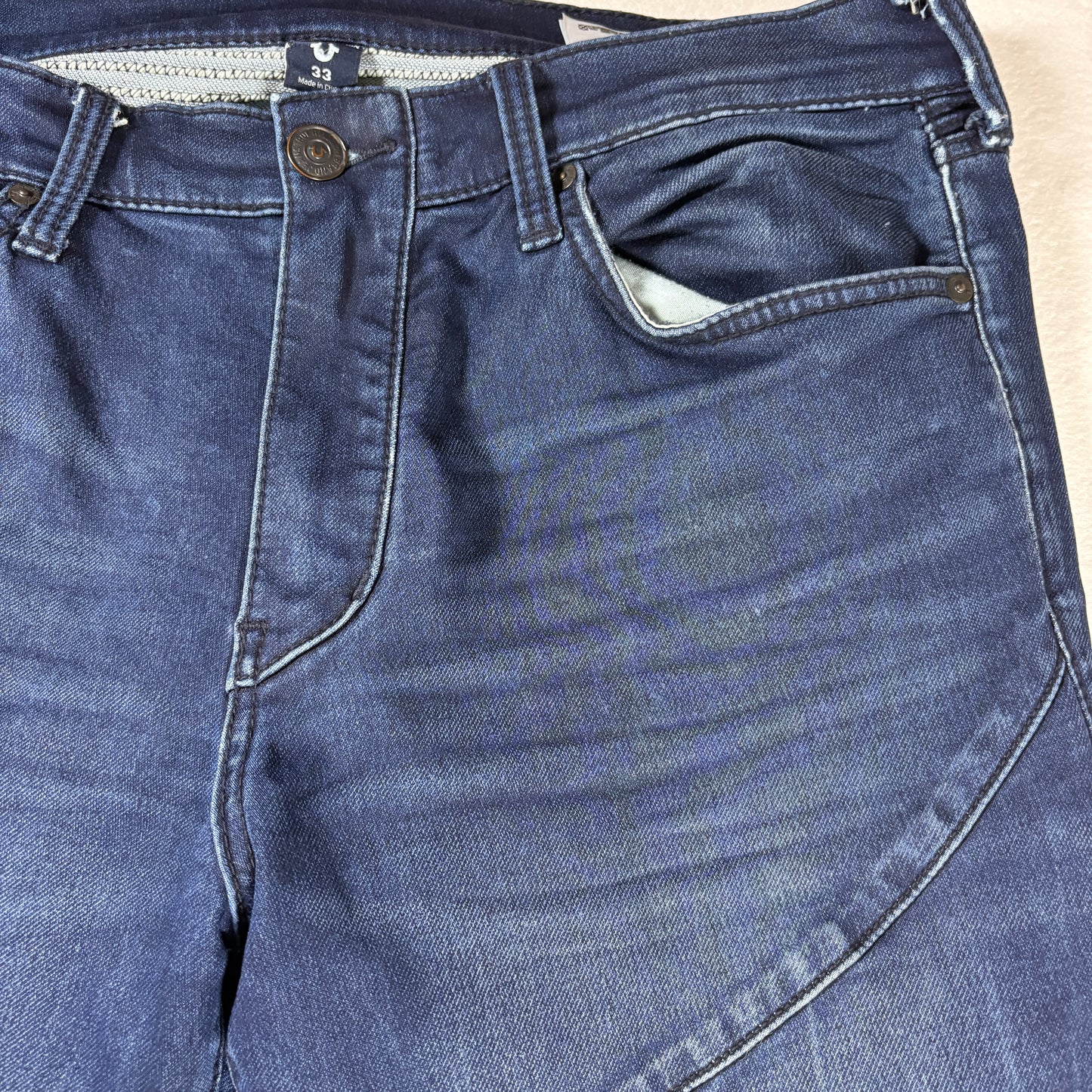 True Religion Jeans Mens 33 Rocco Relaxed Skinny Moto Biker Dark Wash Denim