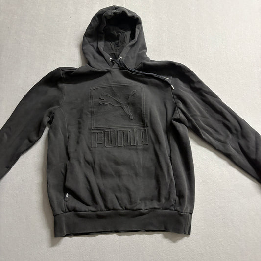 Puma Hoodie Medium Fits Like M Black Tonal Logo Pullover Streetwear Athletic