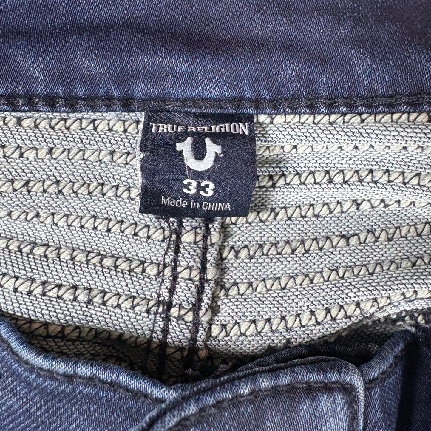 True Religion Jeans Mens 33 Rocco Relaxed Skinny Moto Biker Dark Wash Denim