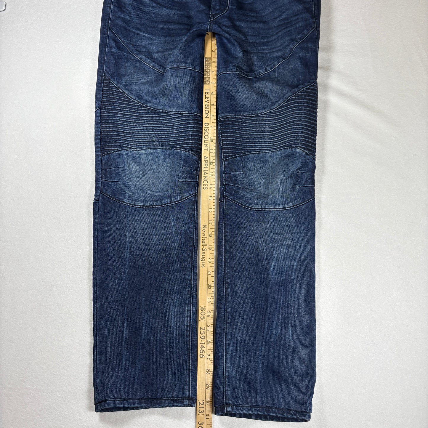 True Religion Jeans Mens 33 Rocco Relaxed Skinny Moto Biker Dark Wash Denim