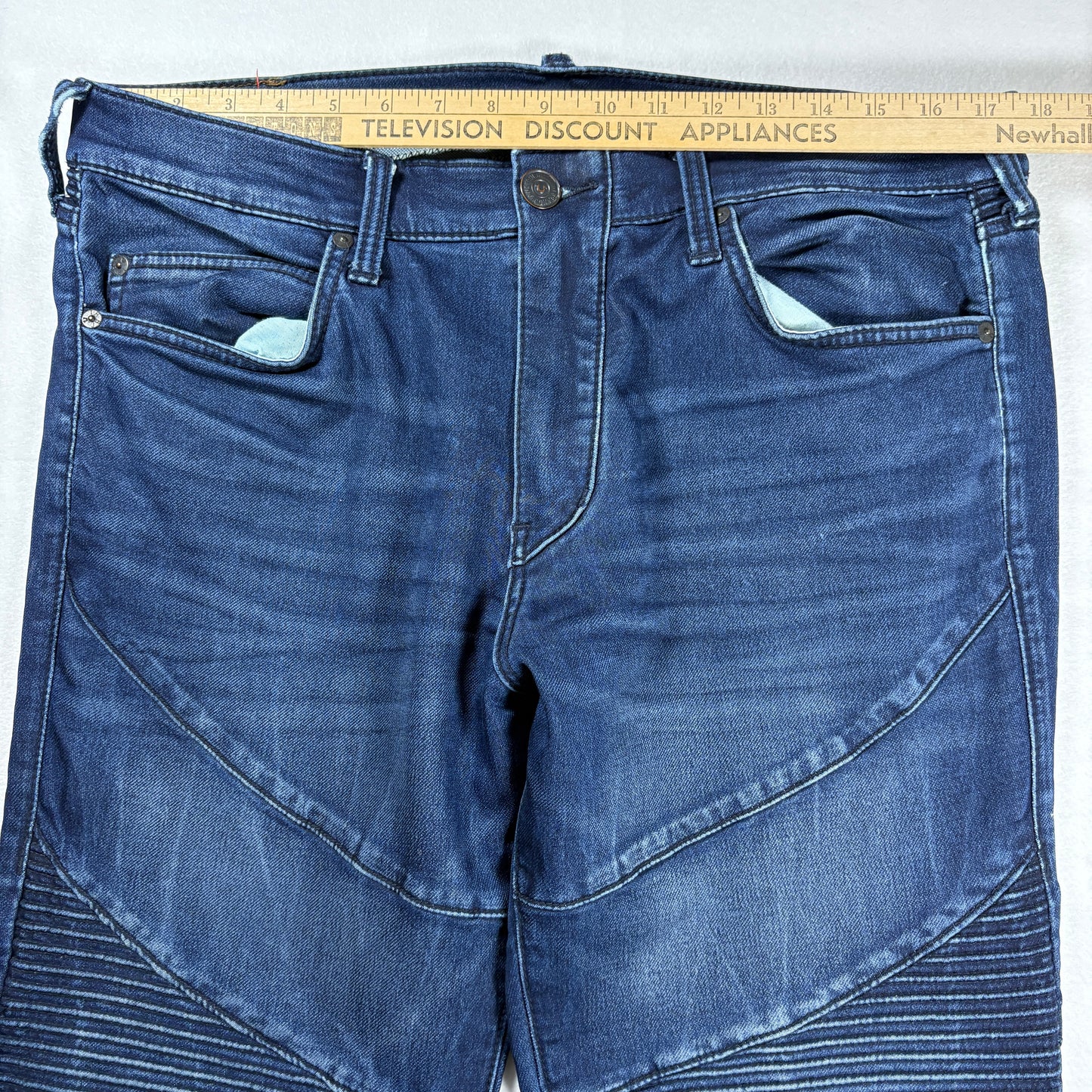 True Religion Jeans Mens 33 Rocco Relaxed Skinny Moto Biker Dark Wash Denim
