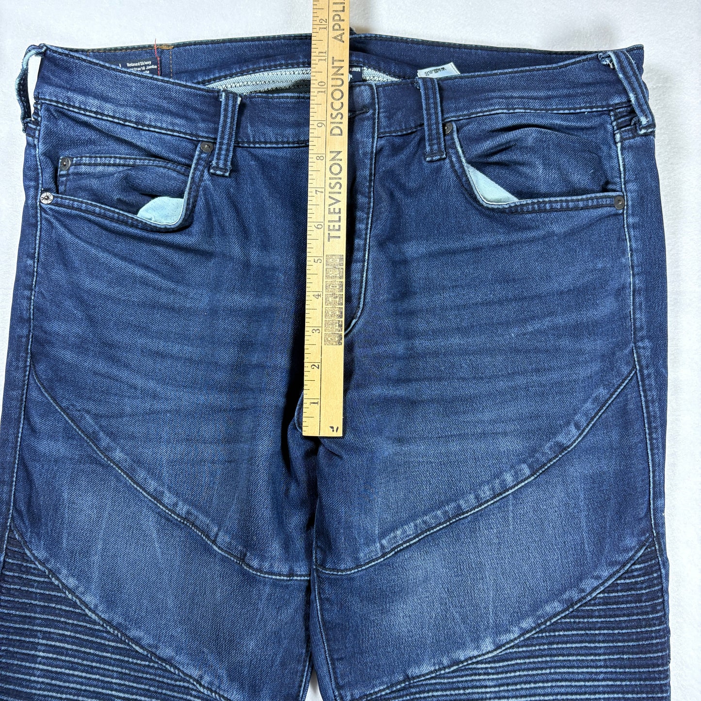 True Religion Jeans Mens 33 Rocco Relaxed Skinny Moto Biker Dark Wash Denim